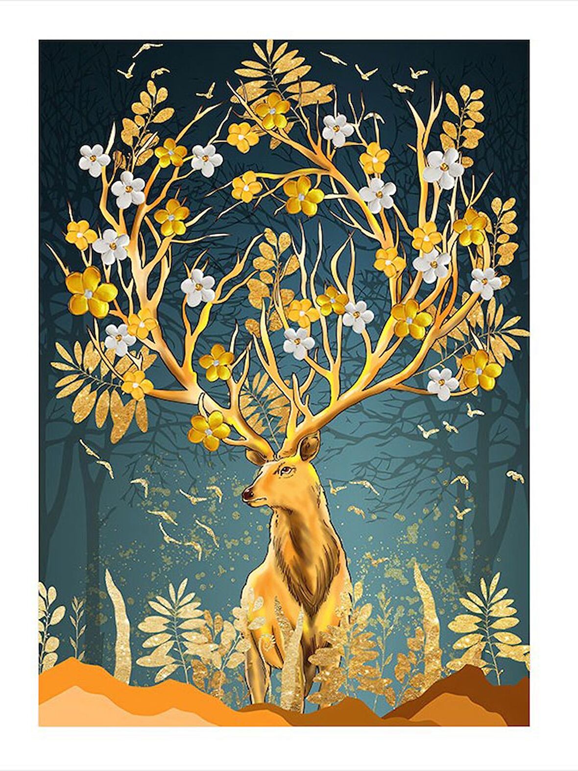 Boynuzları Çiçekli Geyik Art Mdf Poster 18cm X 27cm