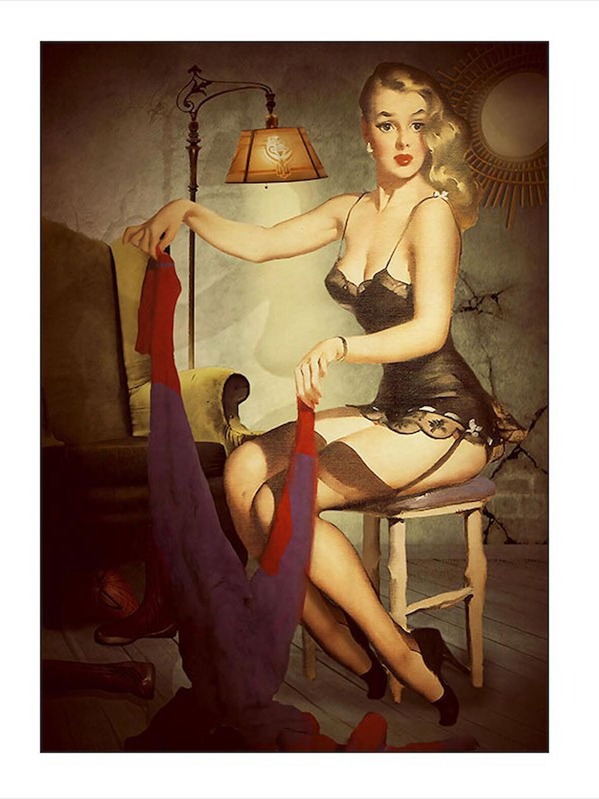 Çamaşır Yıkayan Pin Up Kadın Mdf poster 18cm X 27cm