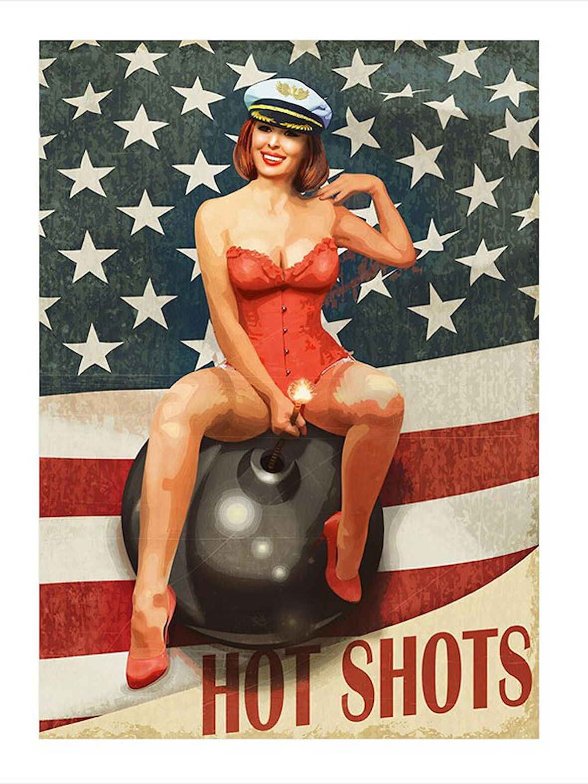 Amerikan Bayrağı Ve Pin Up Kızı Modern Mdf Tablo 18cm X 27cm