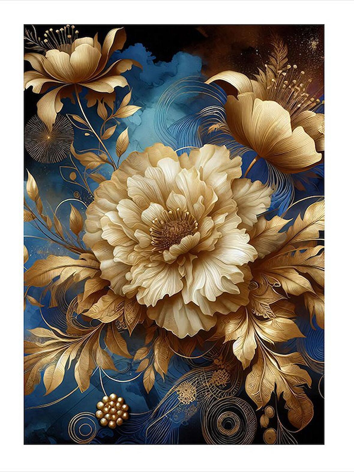 Sarı Çiçekler Ve Mavi Fon Hediyelik Ahşap Tablo 50cmX 70cm