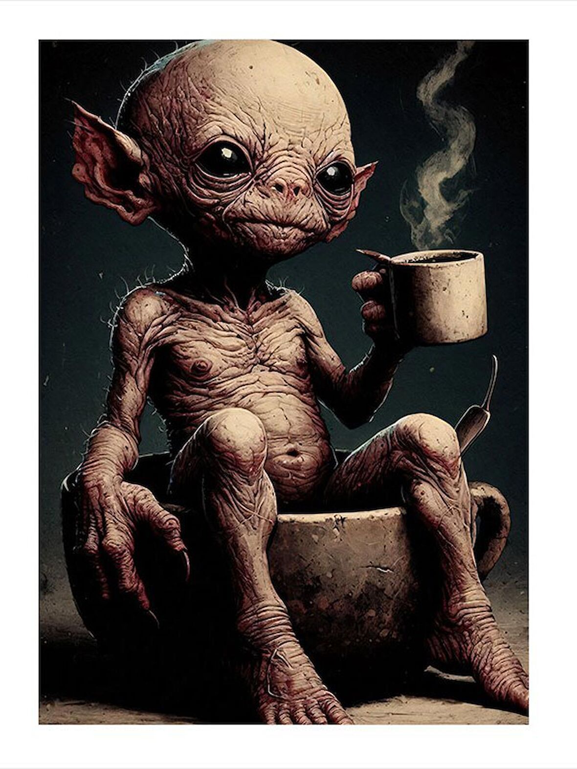 Kahve İçen Sevimli Canavar Hediyelik Mdf Tablo 18cm X 27cm