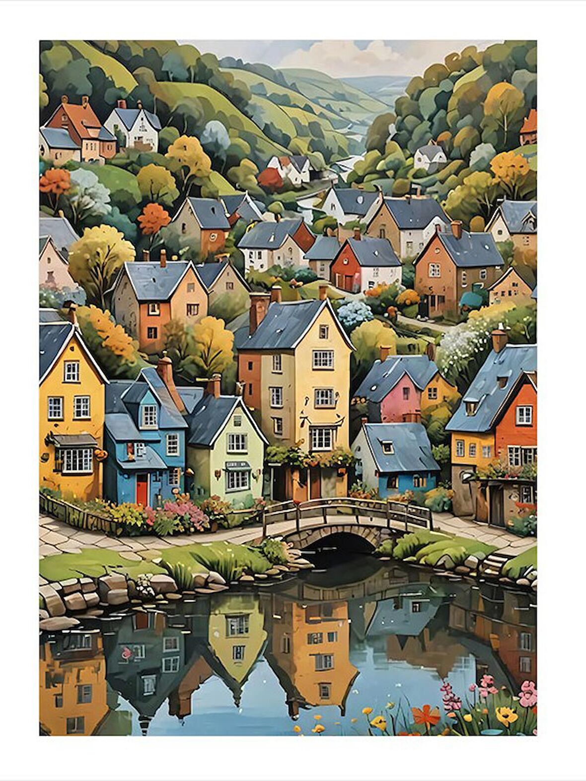 Renkli Kasaba Mdf poster 18cm X 27cm
