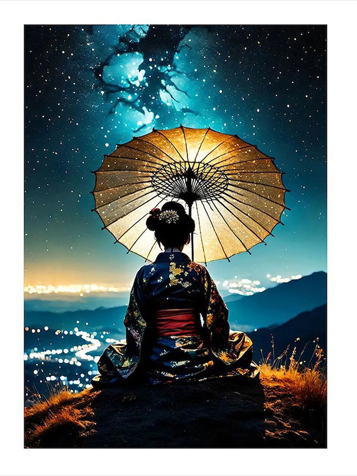 Japon Şemsiyeli Kadın Model Ahşap Tablo 18cm X 27cm