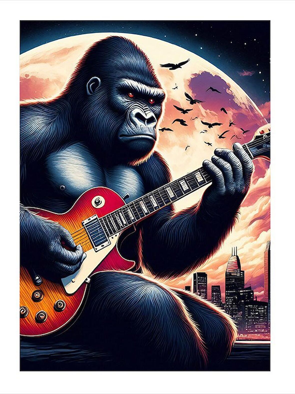Elektro Gitar Çalan Goril Art Mdf Tablo 50cmX 70cm