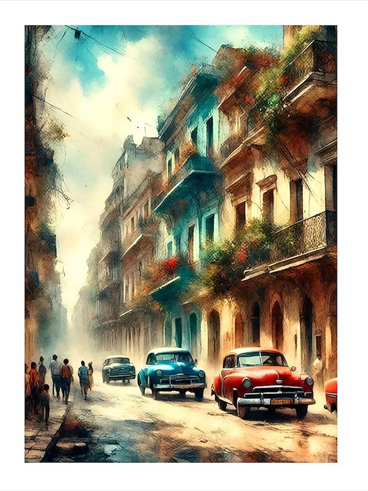 Küba Manzarası Klasik Arabalar Art Mdf Tablo 18cm X 27cm