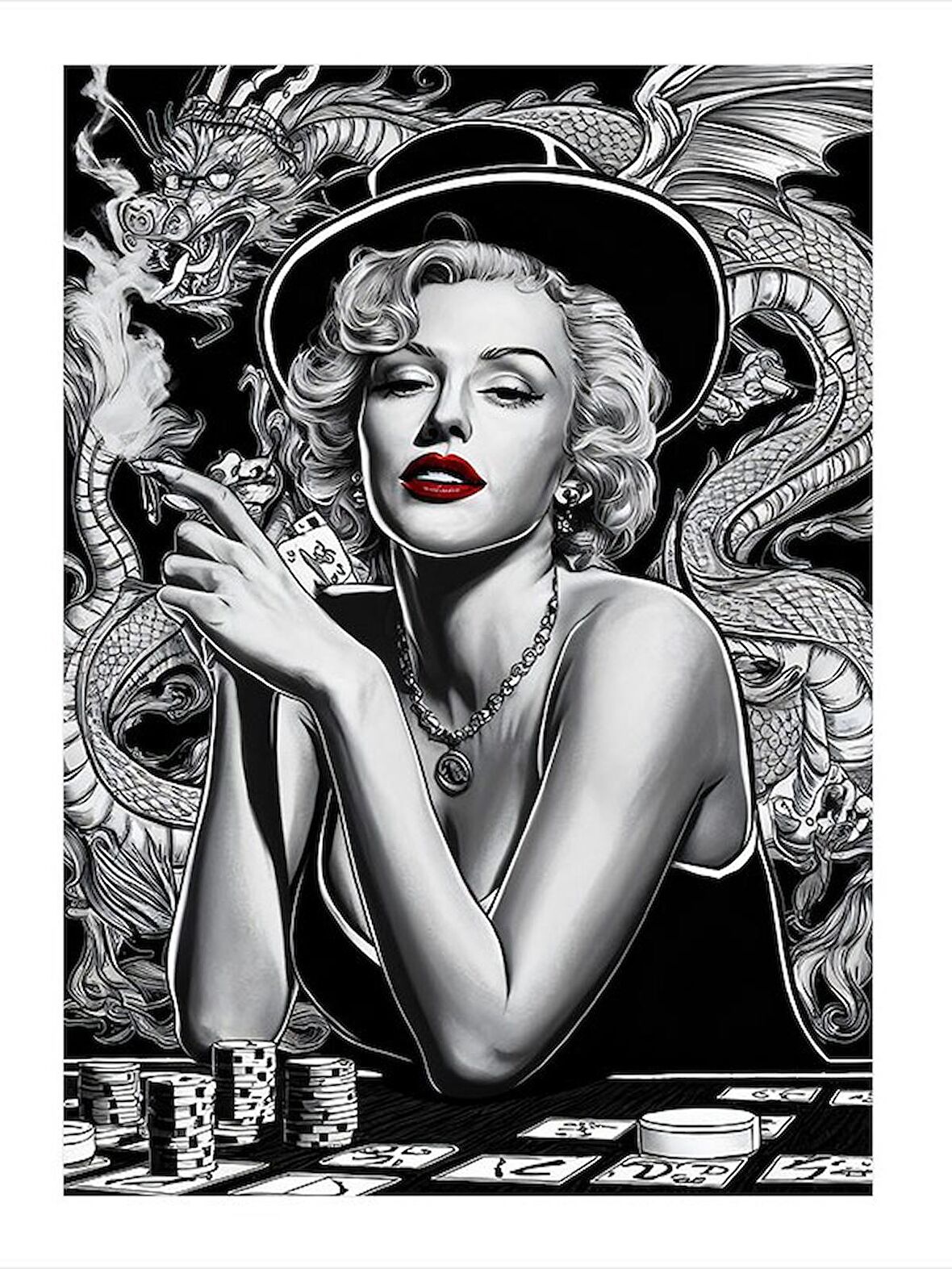Kırmızı Rujlu Marilyn Monroe Desenli Mdf Tablo 50cmX 70cm