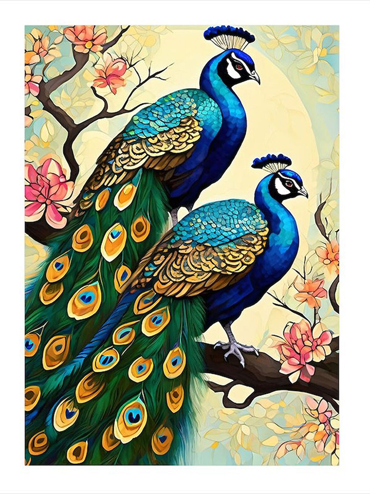 Renkli Tavus Kuşları Modern Ahşap Tablo 18cm X 27cm