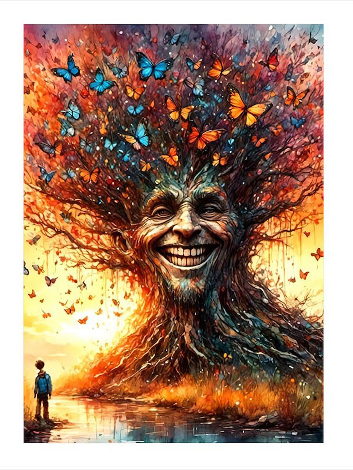 Kelebekler Ve Ağaç Modern Ahşap Tablo 50cmX 70cm