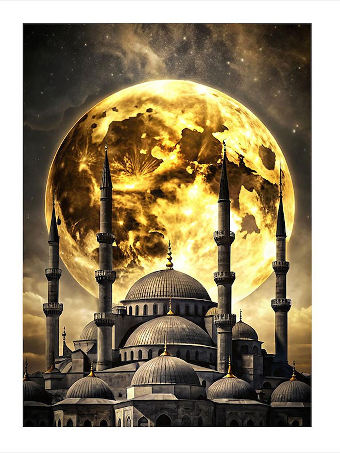 Dolunay Ve Cami Art Mdf Poster 18cm X 27cm