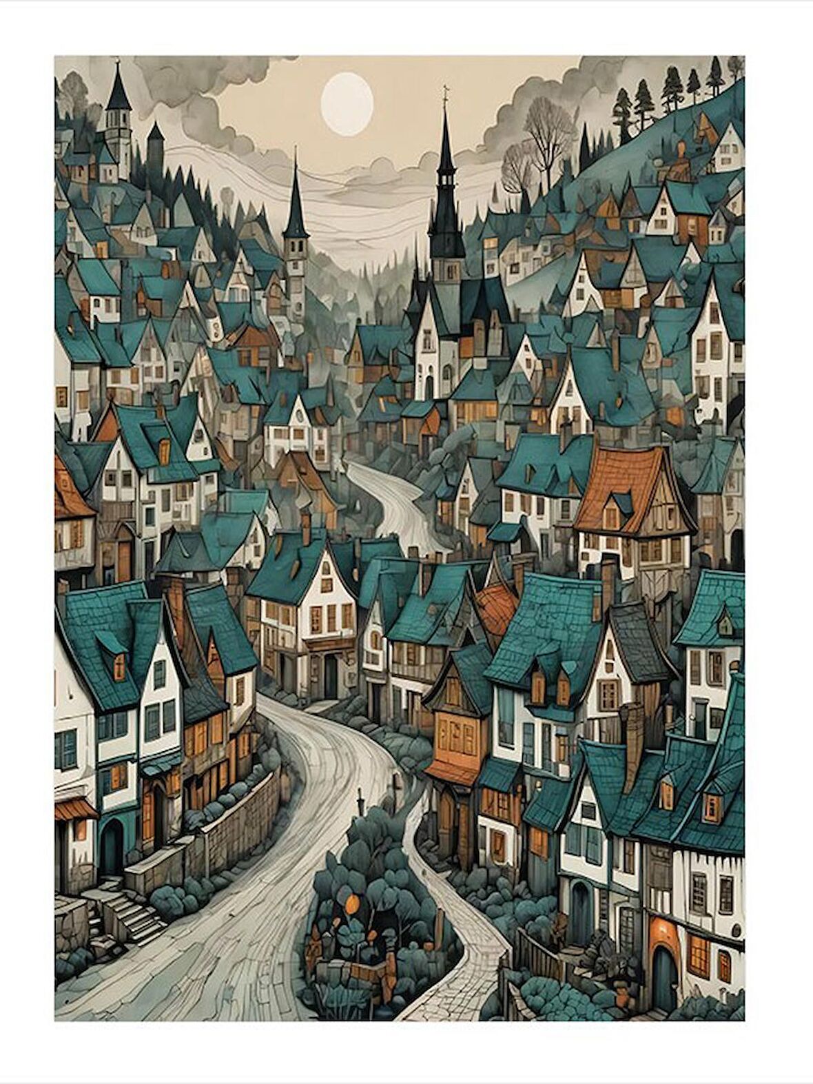 Renkli Kasaba Modern Mdf Tablo 18cm X 27cm
