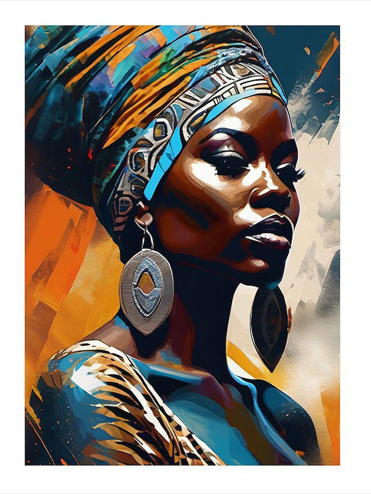 Afrikalı Kadın Renkli Fon Hediyelik Ahşap Tablo 18cm X 27cm