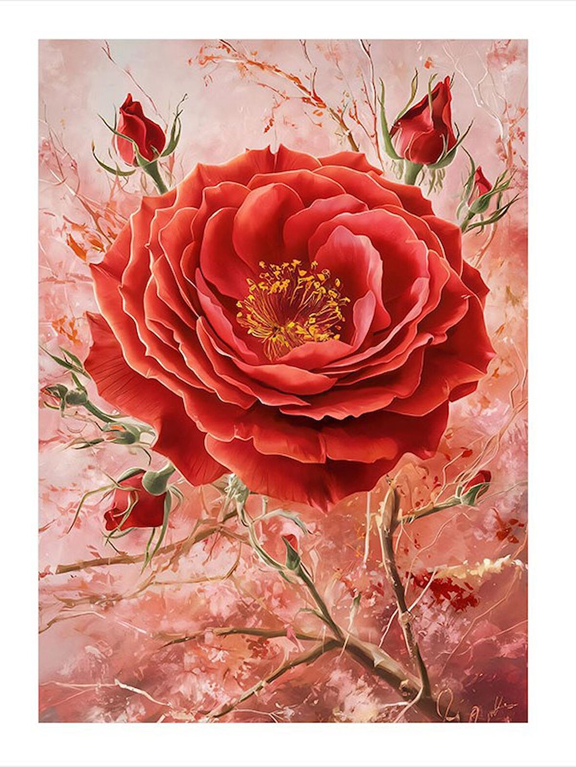 Kırmızı Çiçek Art Mdf Poster 18cm X 27cm