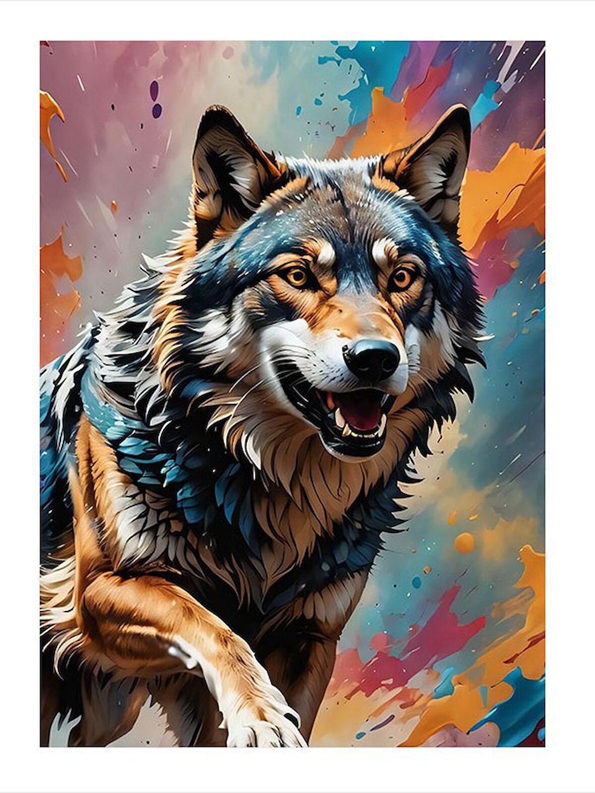 Renkli Fon Kızgın Köpek Modern Mdf Tablo 50cmX 70cm