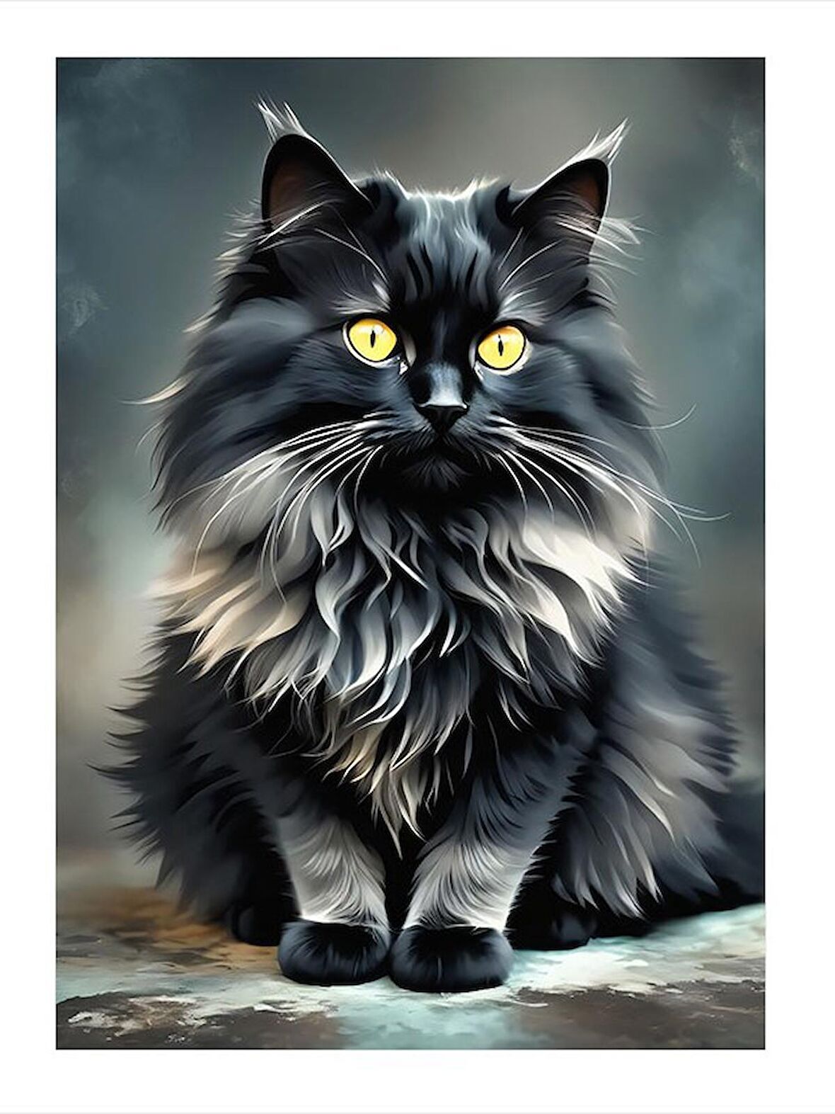 Siyah Uzun Tüylü Kedi Hediyelik Ahşap Tablo 35cm X50cm