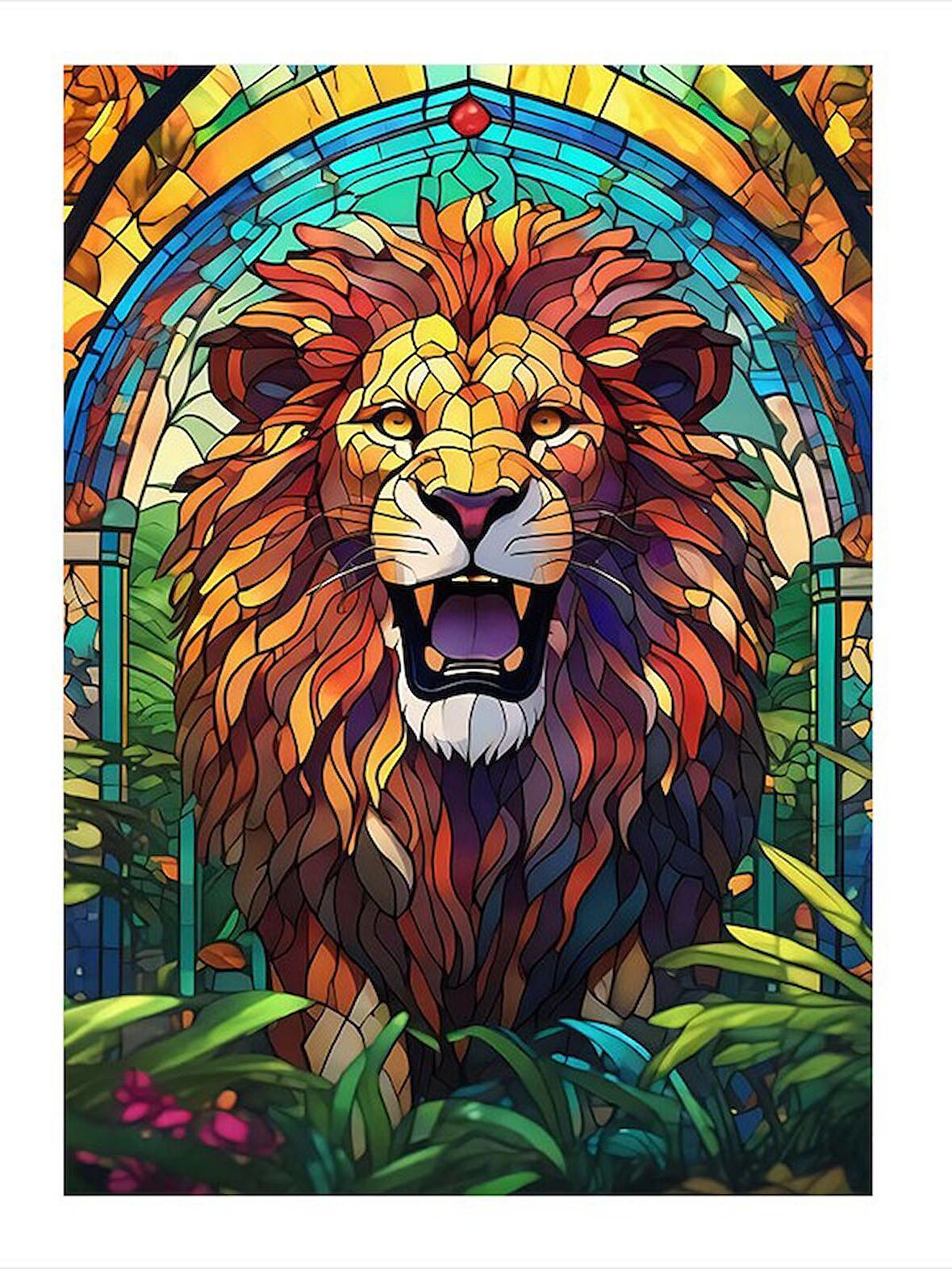 Vitray Şeklinde Aslan Mdf Tablo 50cmX 70cm