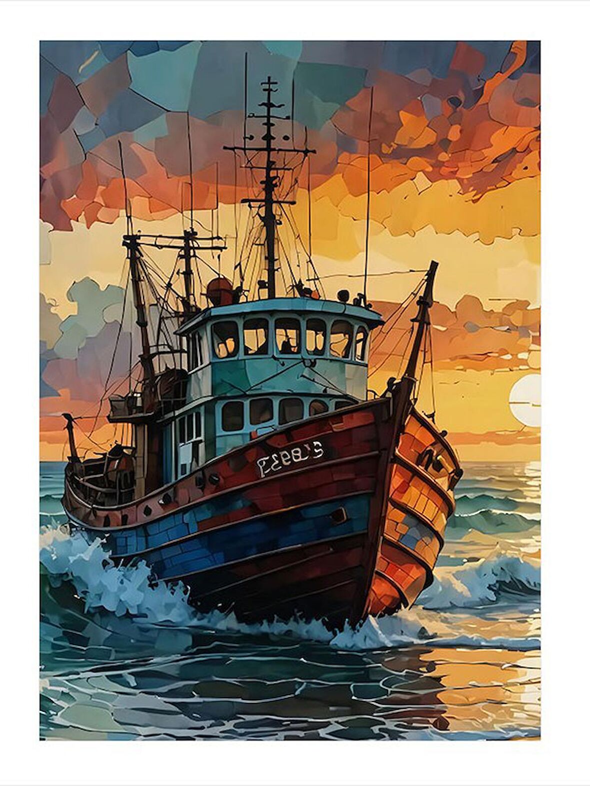Ahşap Balıkçı Teknesi Modern Ahşap Tablo 35cm X50cm