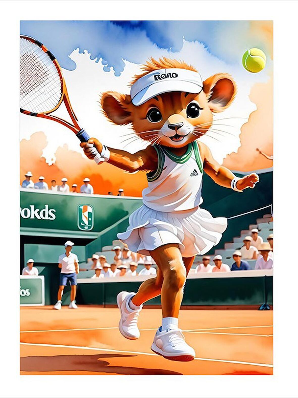 Tenis Oynayan Sevimli Aslan Art Mdf Tablo 18cm X 27cm