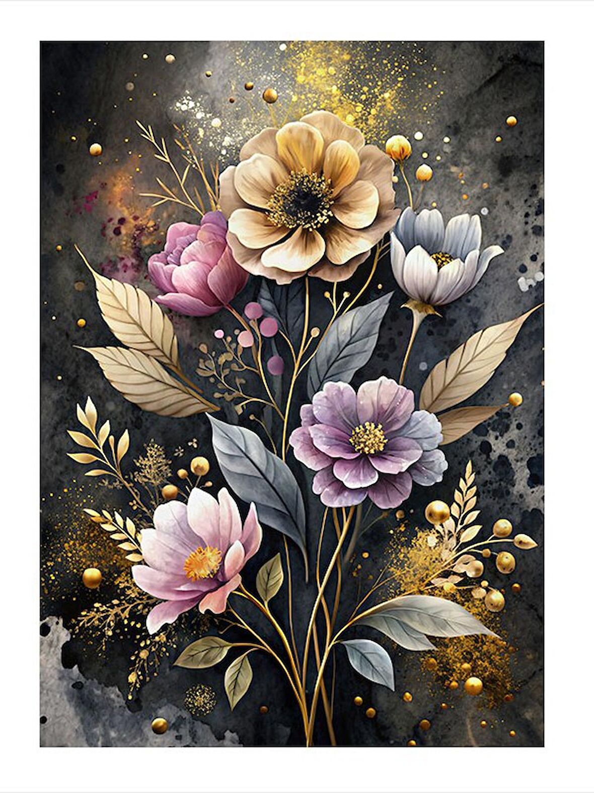 Renkli Çiçekler Modern Ahşap Tablo 50cmX 70cm