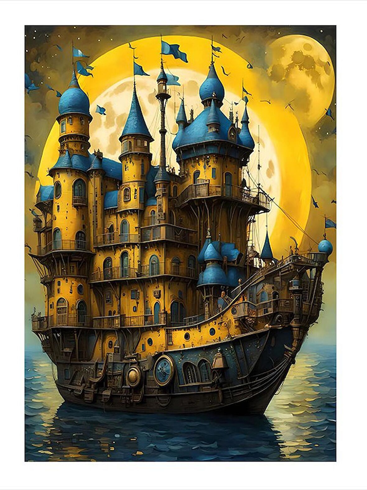 Soyut Gemi Ve Şato Art Mdf Poster 50cmX 70cm