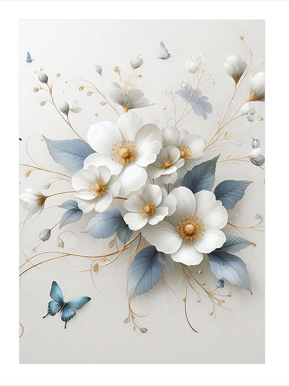 Beyaz Çiçekler Dekoratif Mdf Tablo 25cmX 35cm
