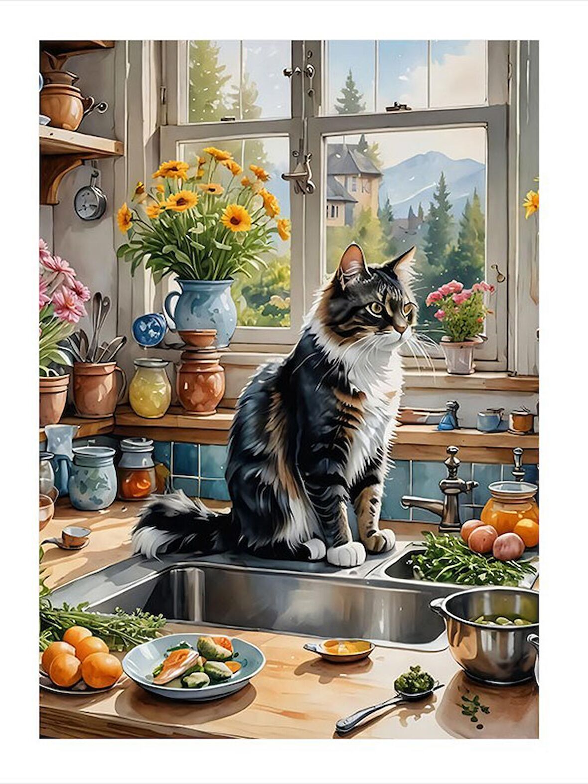 Mutfaktaki Kedi Art Mdf Poster 50cmX 70cm