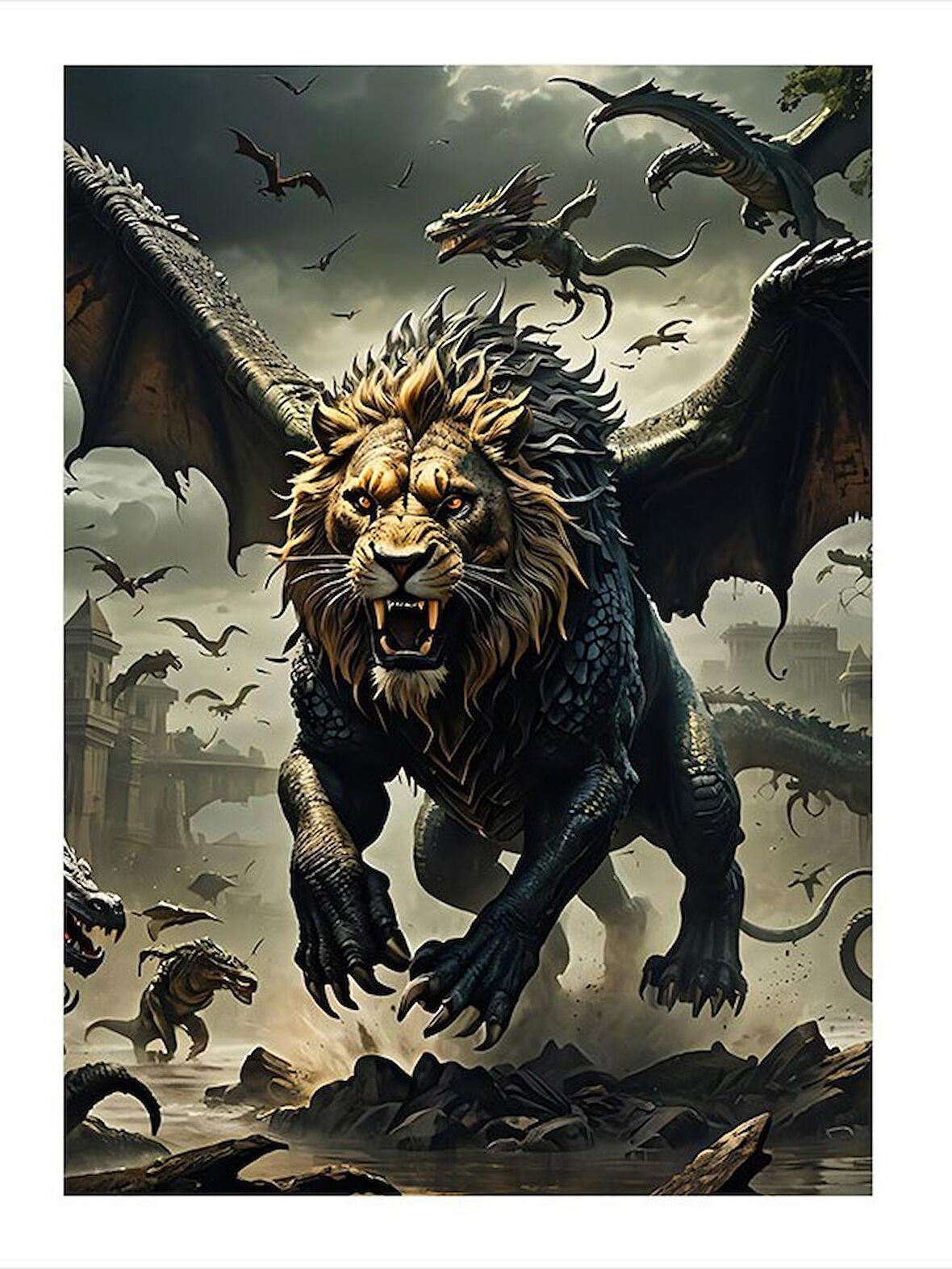 Kanatlı Aslan Tasarım Ahşap Tablo 18cm X 27cm