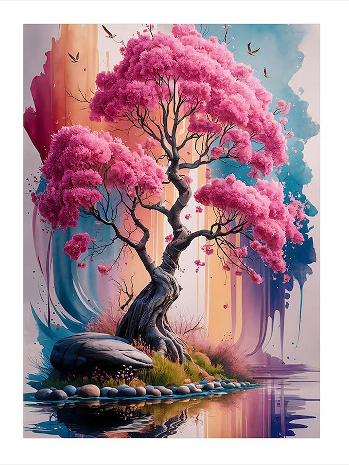 Pembe Ağaç Modern Mdf Tablo 18cm X 27cm