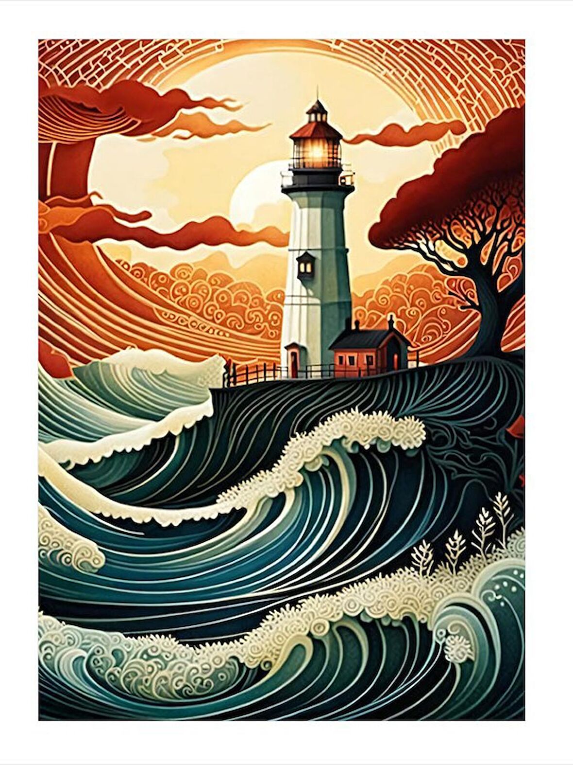Deniz Feneri Çizimi Mdf Tablo 18cm X 27cm
