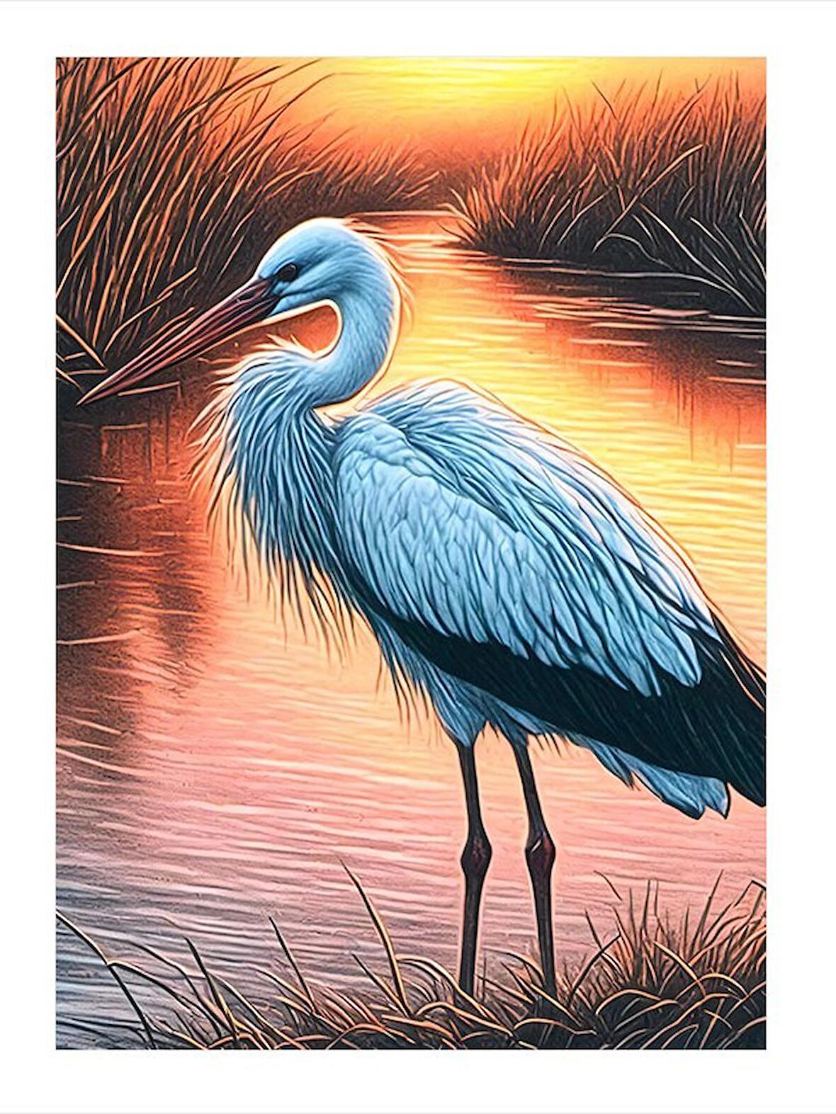 Nehirdeki Leylek Modern Ahşap Tablo 50cmX 70cm