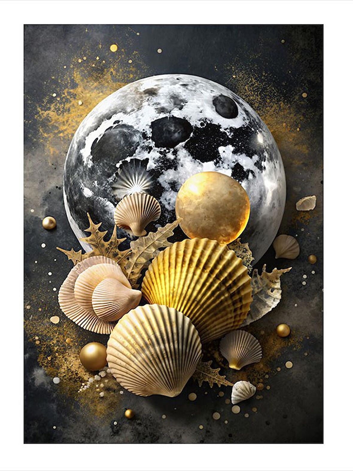 Dolunay Ve Deniz Kabukları Mdf Tablo 35cm X50cm