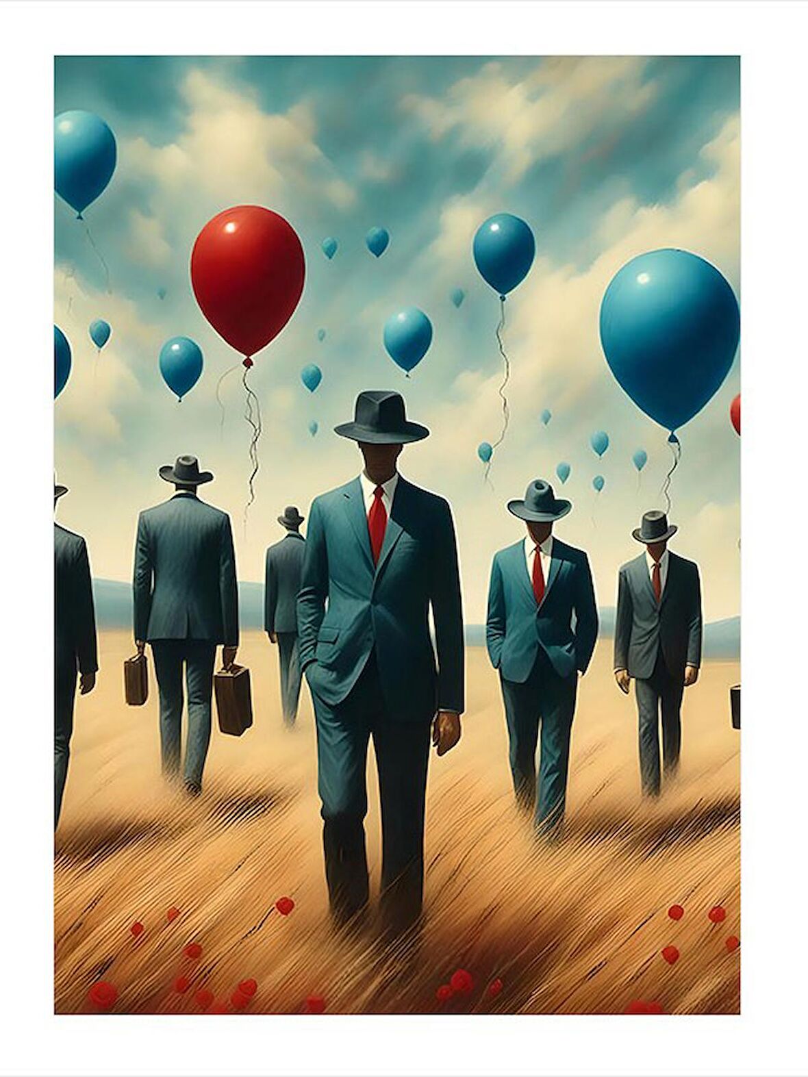 Uçan Balonlar Ve Takım Elbiseli Adamlar Mdf poster 50cmX 70cm
