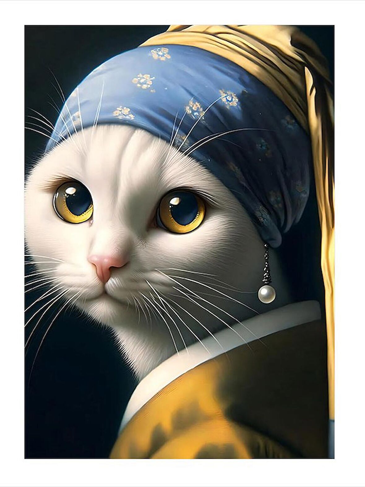 İnci Küpeli Kedi Model Ahşap Tablo 18cm X 27cm