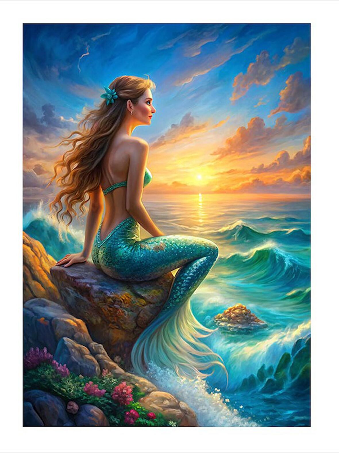 Yeşil Deniz Kızı Art Mdf Poster 50cmX 70cm