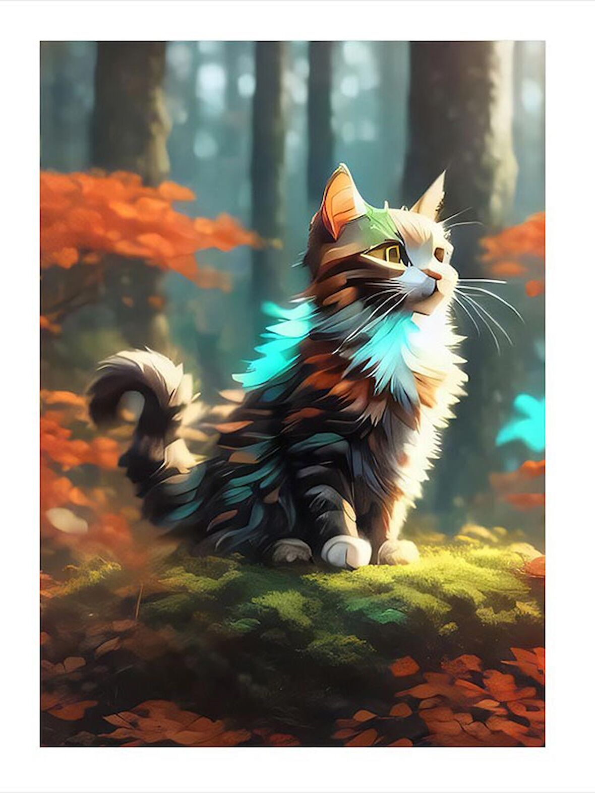 Ormandaki Kedi Desenli Ahşap Tablo 35cm X50cm