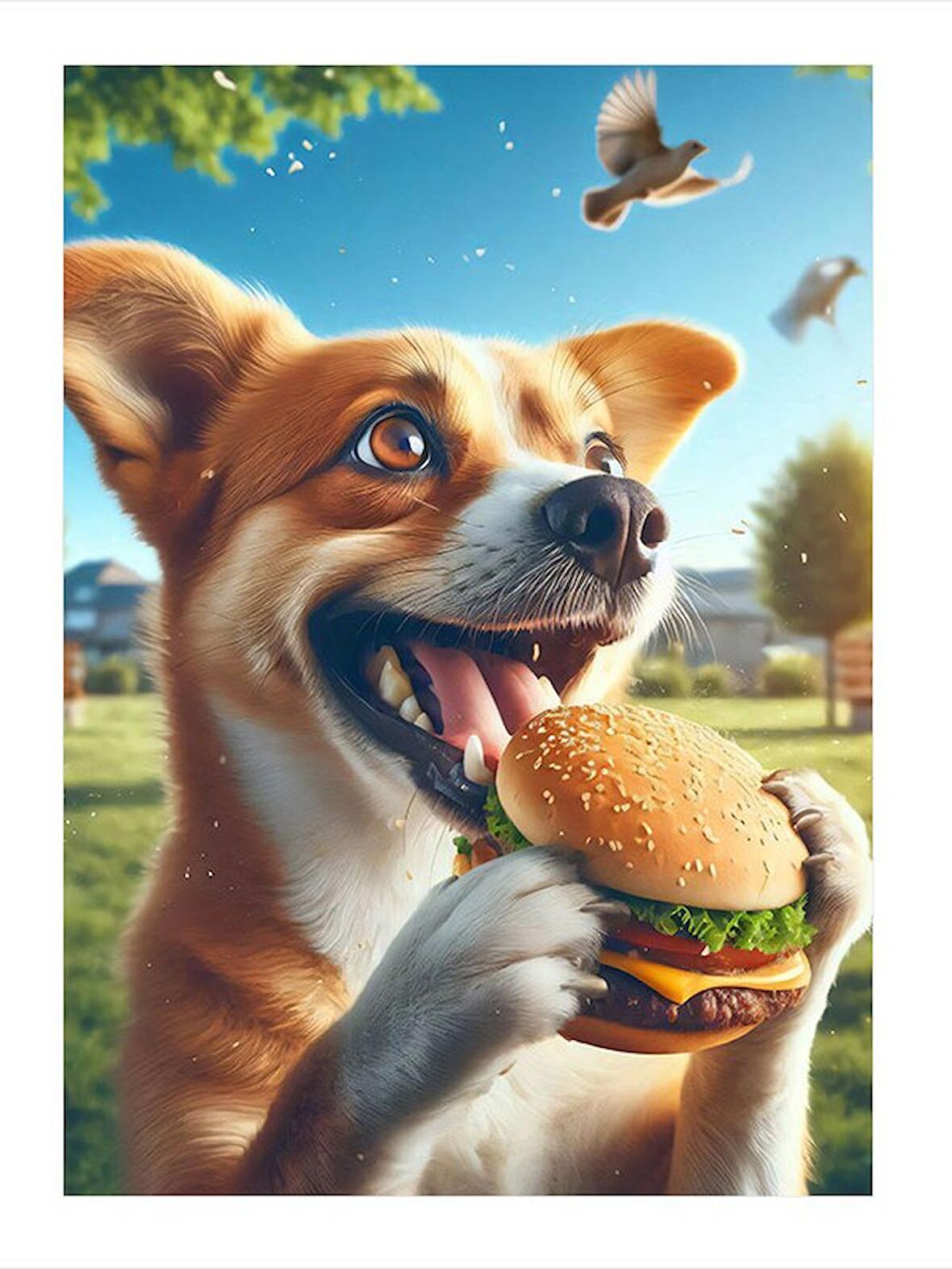 Hamburger Yiyen Köpek Hediyelik Mdf Tablo 50cmX 70cm