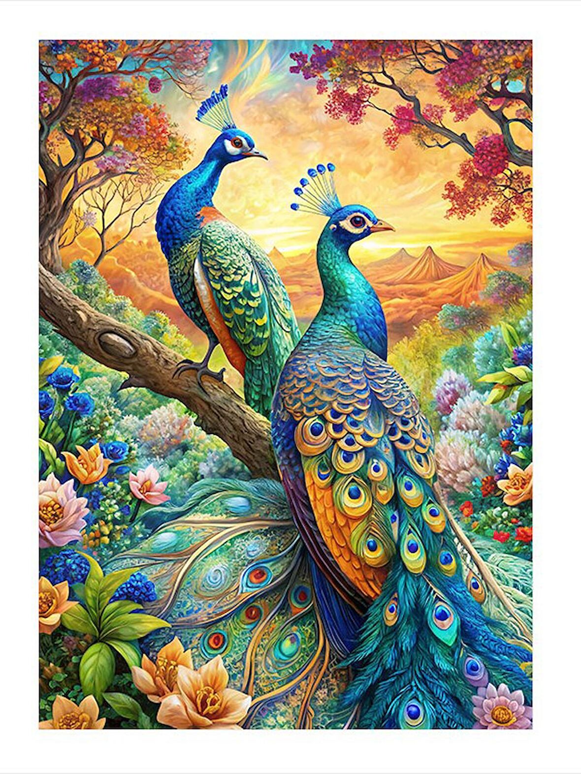 Renkli Tavus Kuşları Dekoratif ahşap Tablo 18cm X 27cm
