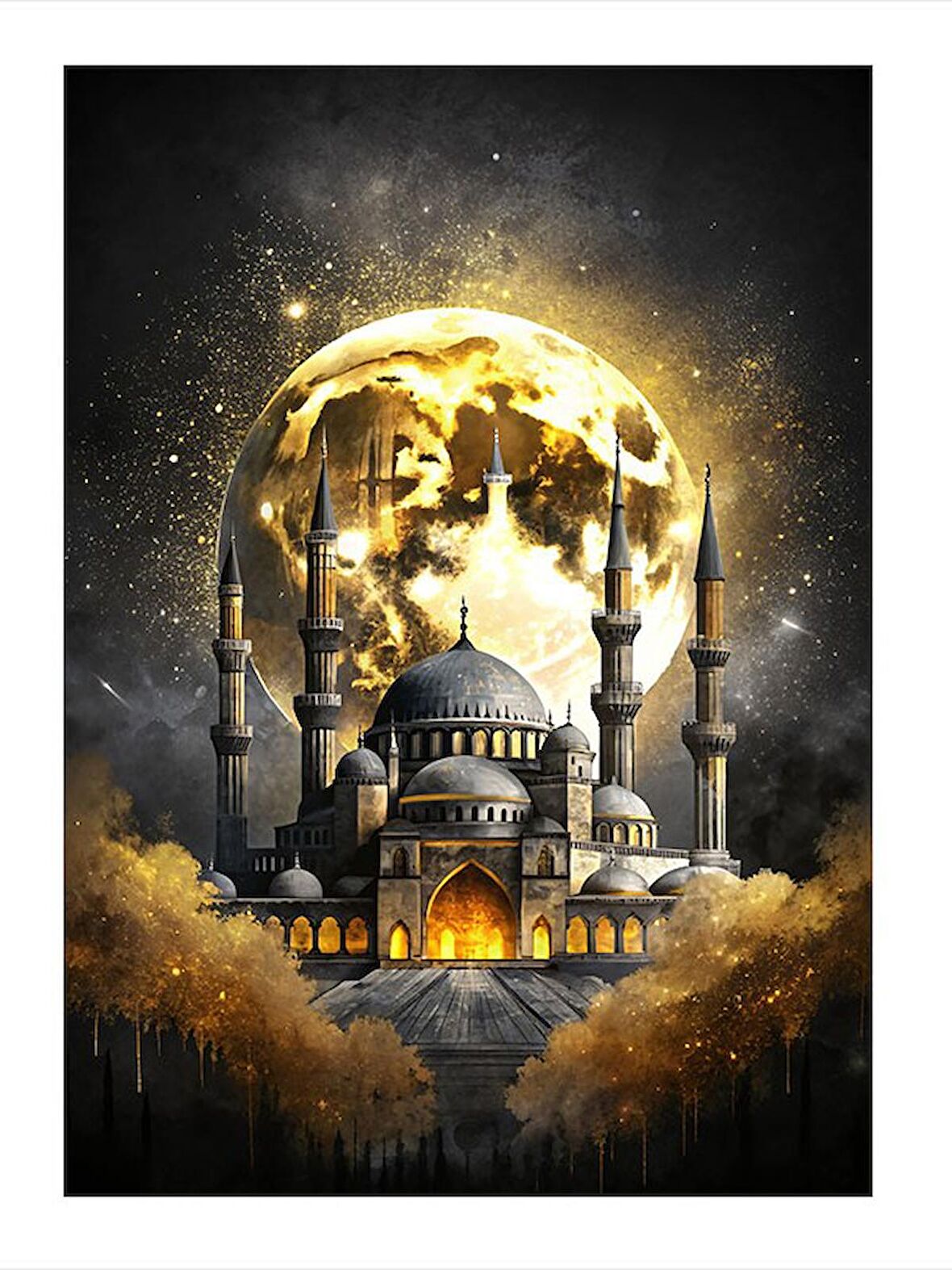 Dolunay Ve Ayasofya Camii Modern Ahşap Tablo 50cmX 70cm