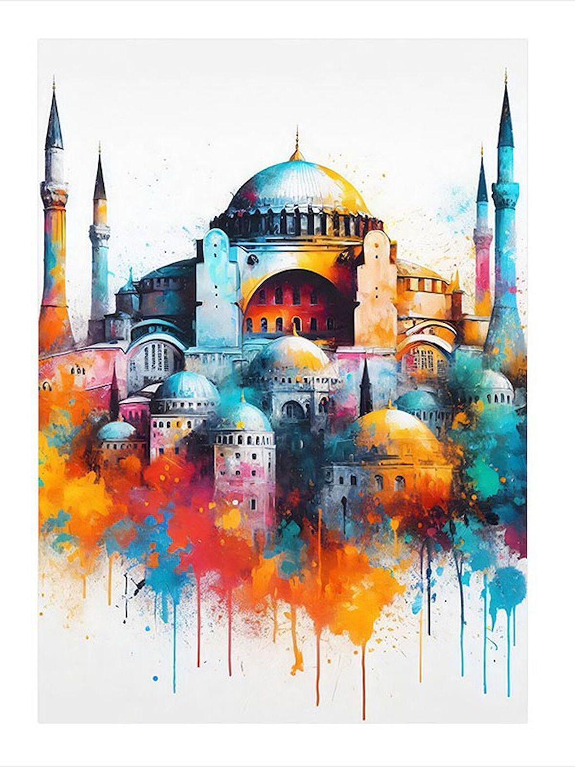 Sulu Boya Ayasofya Cami Model Ahşap Tablo 25cmX 35cm