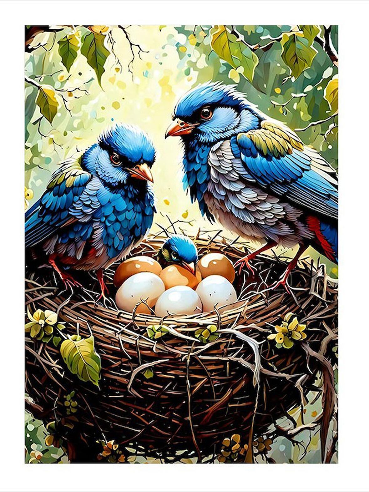 Mavi Kuşlar Art Mdf Poster 50cmX 70cm