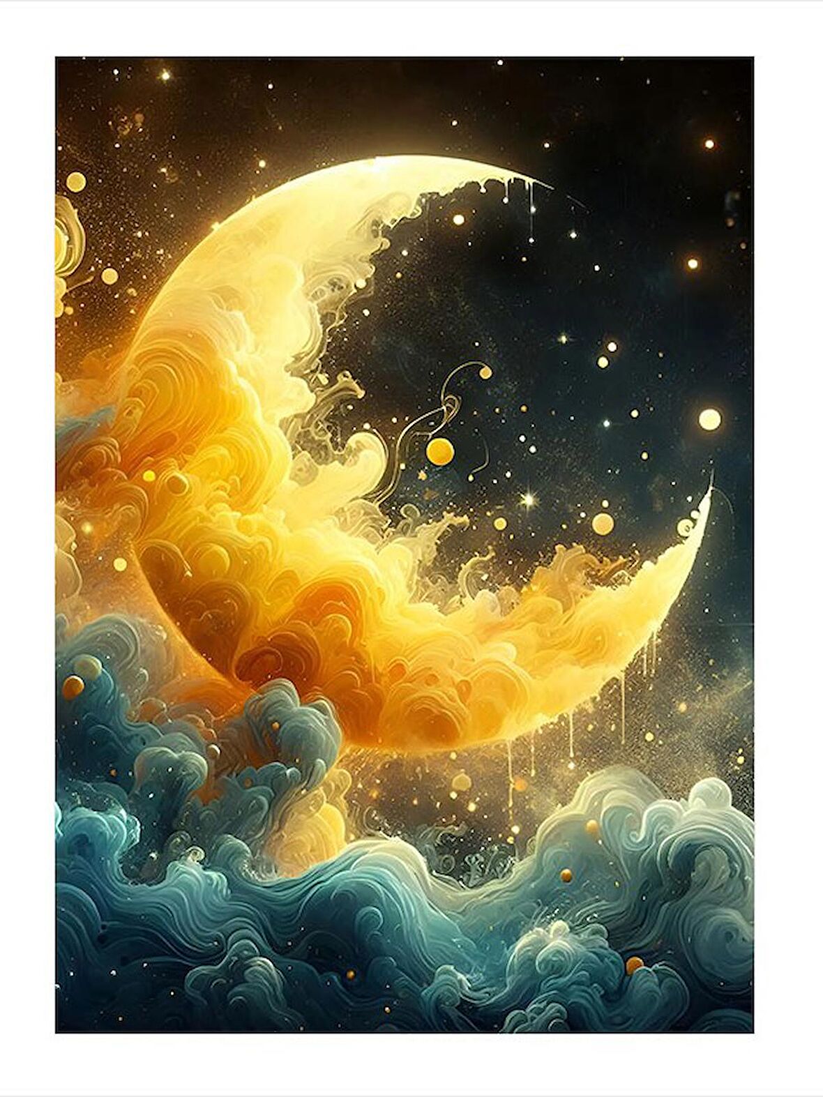 Soyut Bulutlar Ve Ay Tasarım Ahşap Tablo 18cm X 27cm