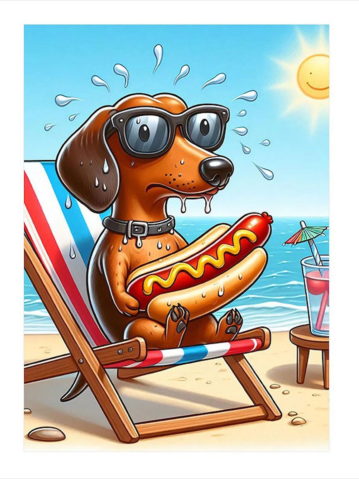 Hotdog Yiyen Sevimli Köpek Hediyelik Mdf Tablo 18cm X 27cm