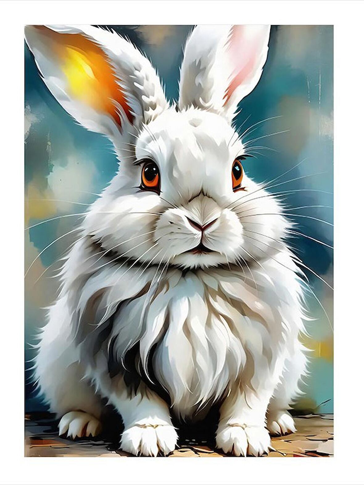 Beyaz Tavşan Desenli Mdf Tablo 18cm X 27cm