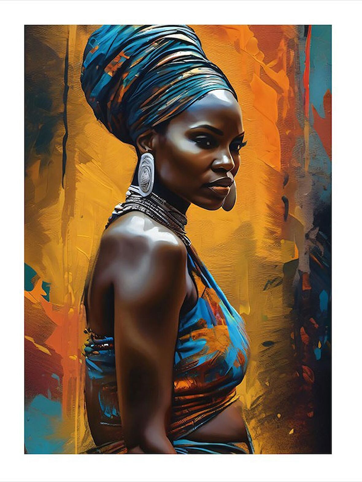 Sarı Fon Afrikalı Kadın Modern Ahşap Tablo 50cmX 70cm