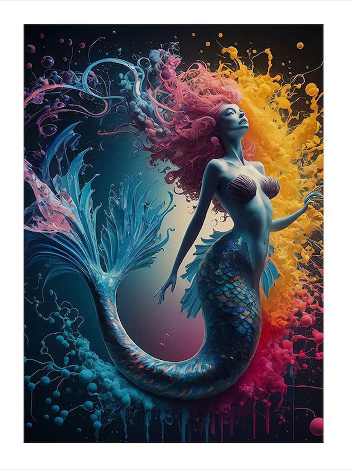 Renkli Deniz Kızı Art Mdf Tablo 50cmX 70cm