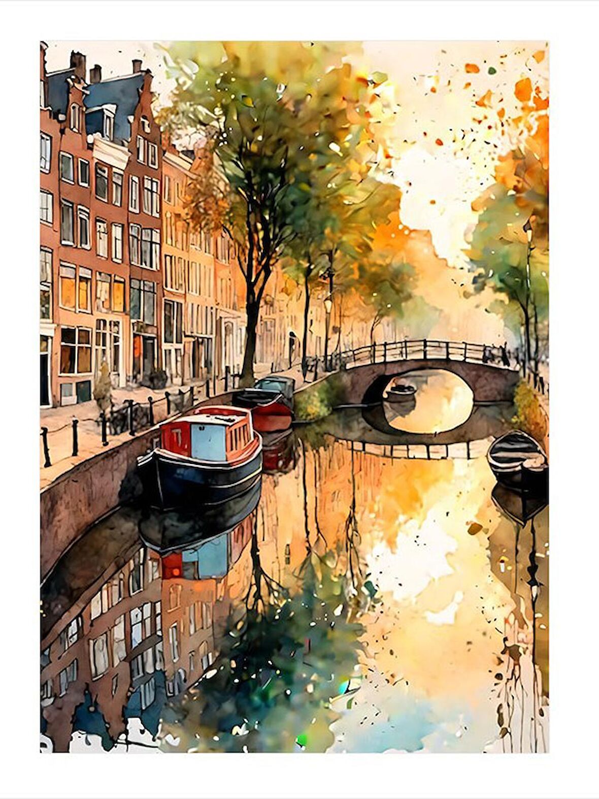 Amsterdam Evleri Tasarım Ahşap Tablo 18cm X 27cm