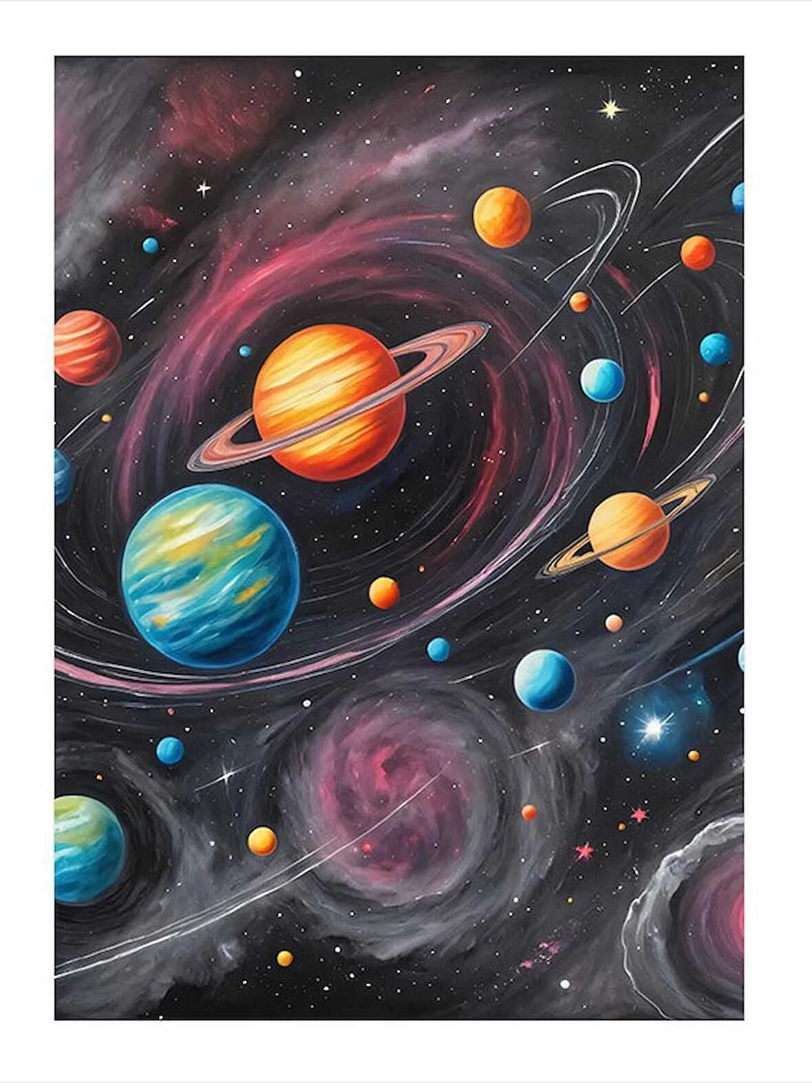 Renkli Gezegenler Tasarım Mdf Tablo 35cm X50cm