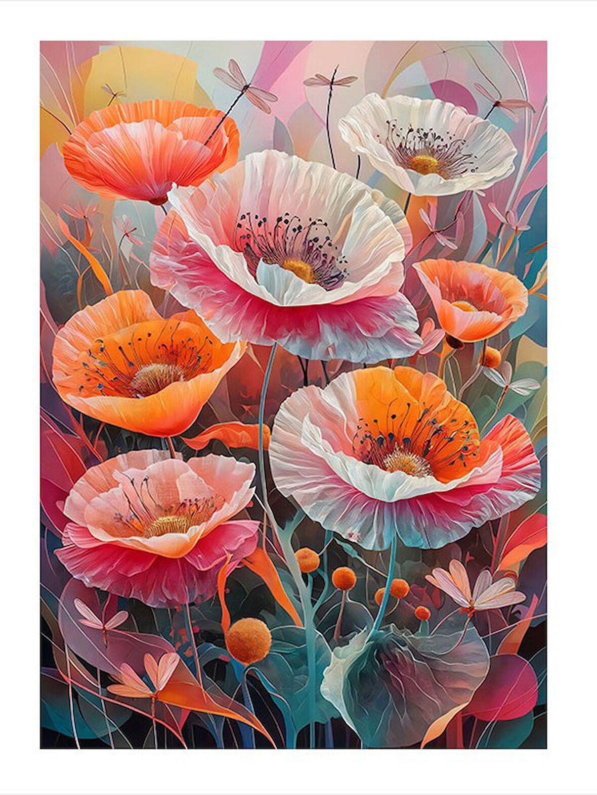 Renkli Çiçekler Art Mdf Poster 25cmX 35cm