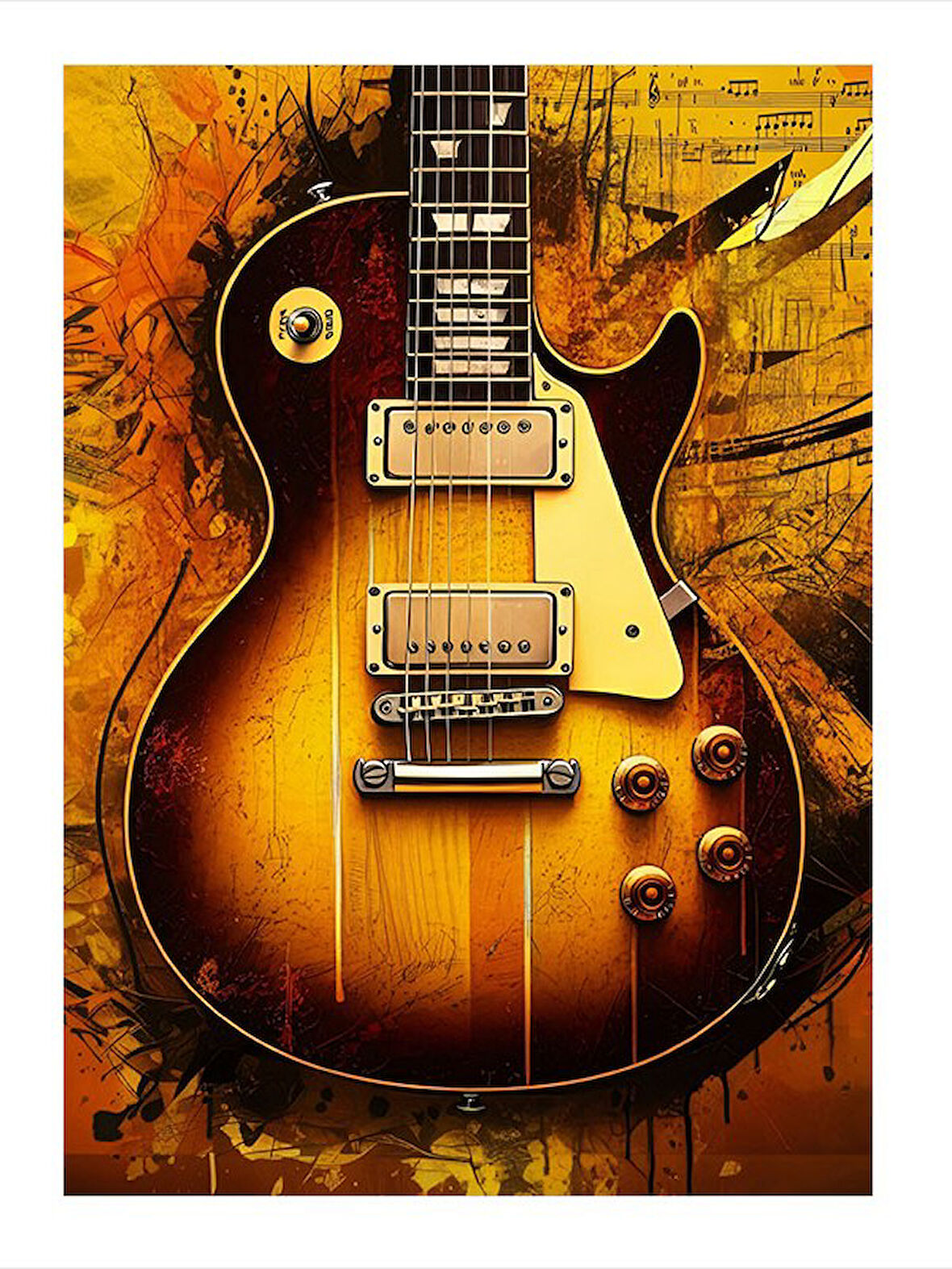 Klasik Elektro Gitar Tasarım Ahşap Tablo