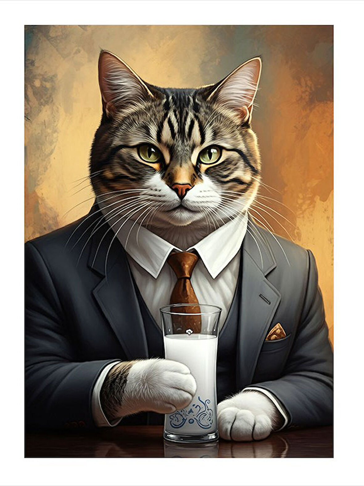 Takım Elbiseli Kedi Model Ahşap Tablo