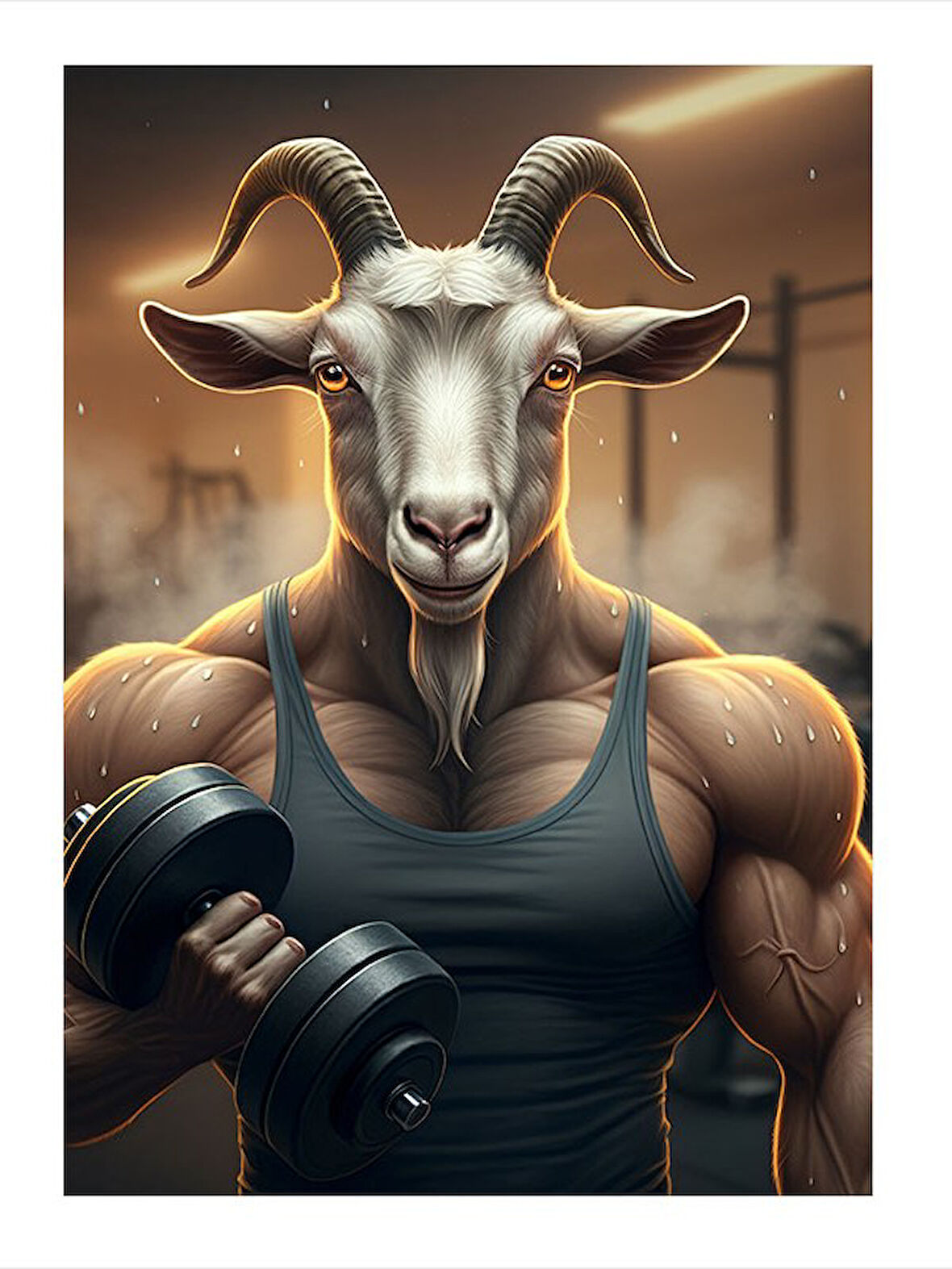 Kaslı Keçi Ağırlık Kaldırıyor Dekoratif Mdf Tablo